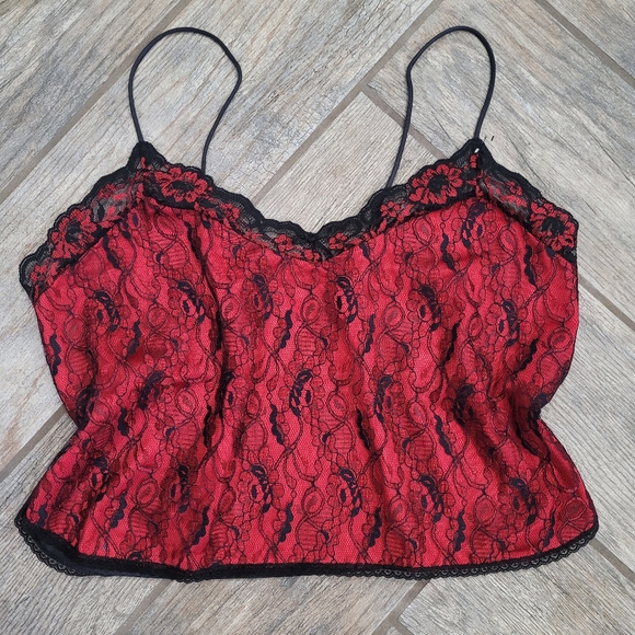 Vintage Fire Red and Black Lace Camisole/by Best Form Size 38/ Crop top - Picture 2 of 6